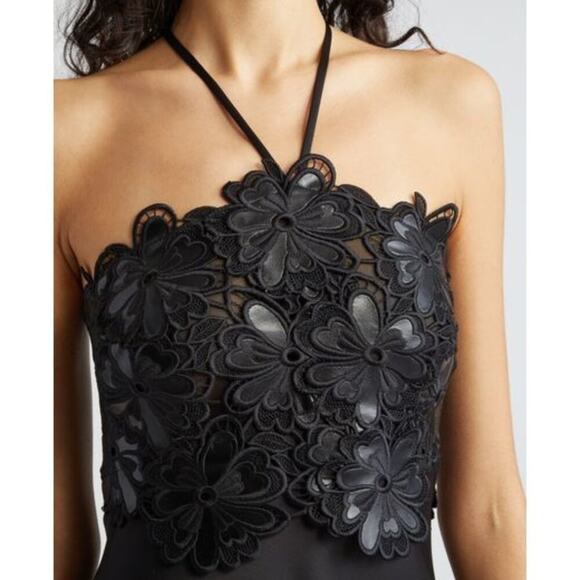 Ramy Brook Mora Floral Lace Bodice Halter Gown Black 2 - Picture 2 of 15